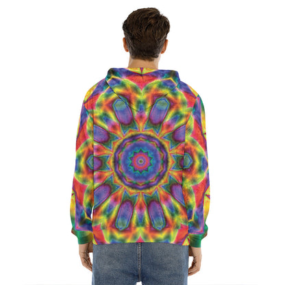 Boho Kaleidoscope Print Men's Velvet Pullover Hoodie