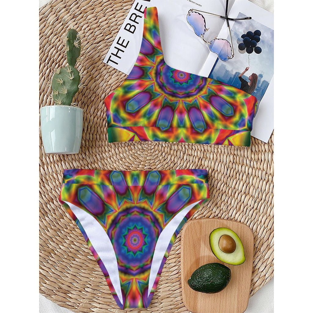 Boho Kaleidoscope Print One Shoulder Bikini Top