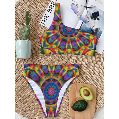 Boho Kaleidoscope Print One Shoulder Bikini Top