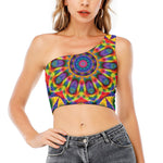 Boho Kaleidoscope Print One Shoulder Crop Top