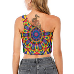 Boho Kaleidoscope Print One Shoulder Crop Top