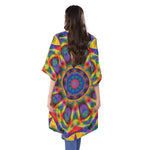 Boho Kaleidoscope Print Open Front Beach Cover Up