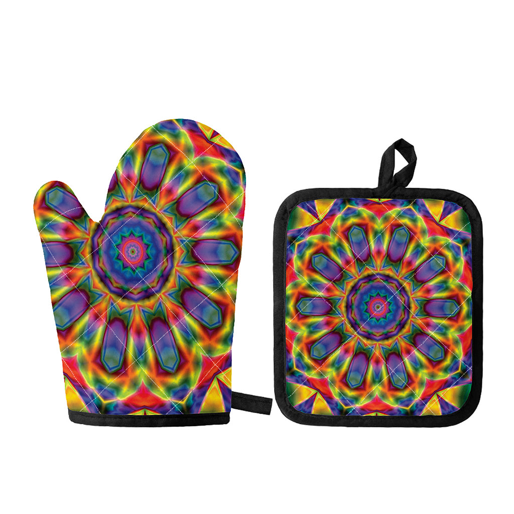 Boho Kaleidoscope Print Oven Mitt And Pot Holder Set