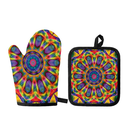 Boho Kaleidoscope Print Oven Mitt And Pot Holder Set