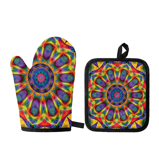 Boho Kaleidoscope Print Oven Mitt And Pot Holder Set