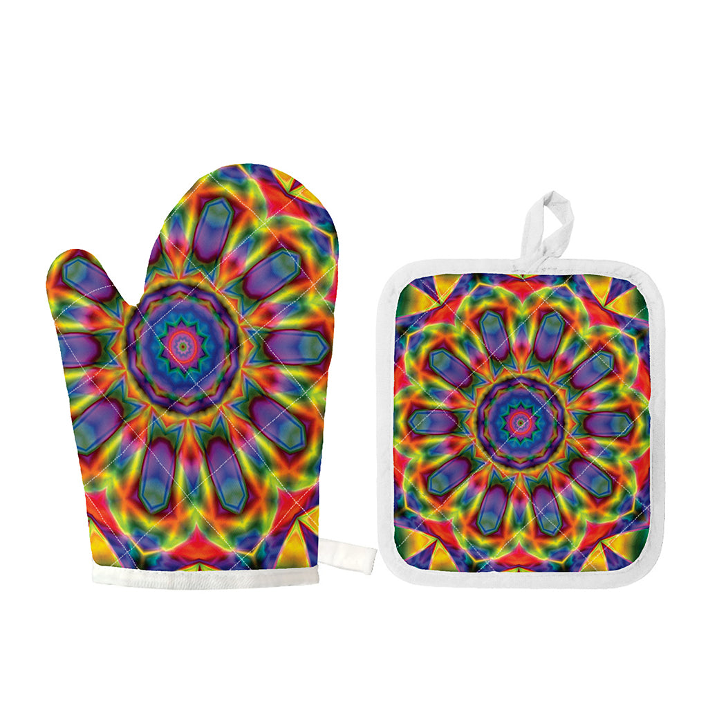 Boho Kaleidoscope Print Oven Mitt And Pot Holder Set