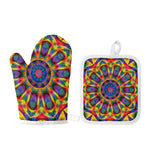 Boho Kaleidoscope Print Oven Mitt And Pot Holder Set