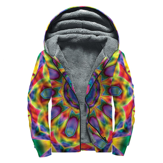 Boho Kaleidoscope Print Sherpa Lined Zip Up Hoodie