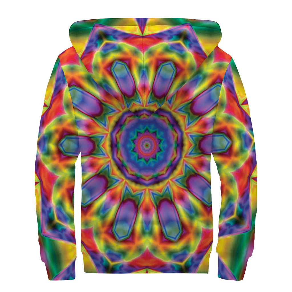 Boho Kaleidoscope Print Sherpa Lined Zip Up Hoodie