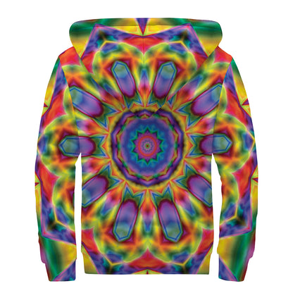 Boho Kaleidoscope Print Sherpa Lined Zip Up Hoodie