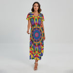 Boho Kaleidoscope Print Short Sleeve Maxi Dress