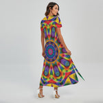 Boho Kaleidoscope Print Short Sleeve Maxi Dress