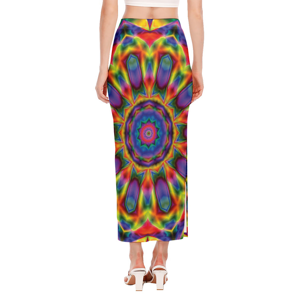 Boho Kaleidoscope Print Side Slit Maxi Skirt