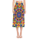 Boho Kaleidoscope Print Side Slit Midi Skirt