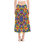 Boho Kaleidoscope Print Side Slit Midi Skirt