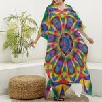 Boho Kaleidoscope Print Silk V-Neck Kaftan Dress
