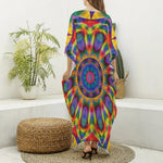 Boho Kaleidoscope Print Silk V-Neck Kaftan Dress