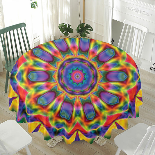 Boho Kaleidoscope Print Waterproof Round Tablecloth