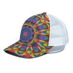 Boho Kaleidoscope Print White Mesh Trucker Cap