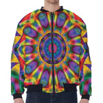 Boho Kaleidoscope Print Zip Sleeve Bomber Jacket