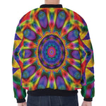 Boho Kaleidoscope Print Zip Sleeve Bomber Jacket