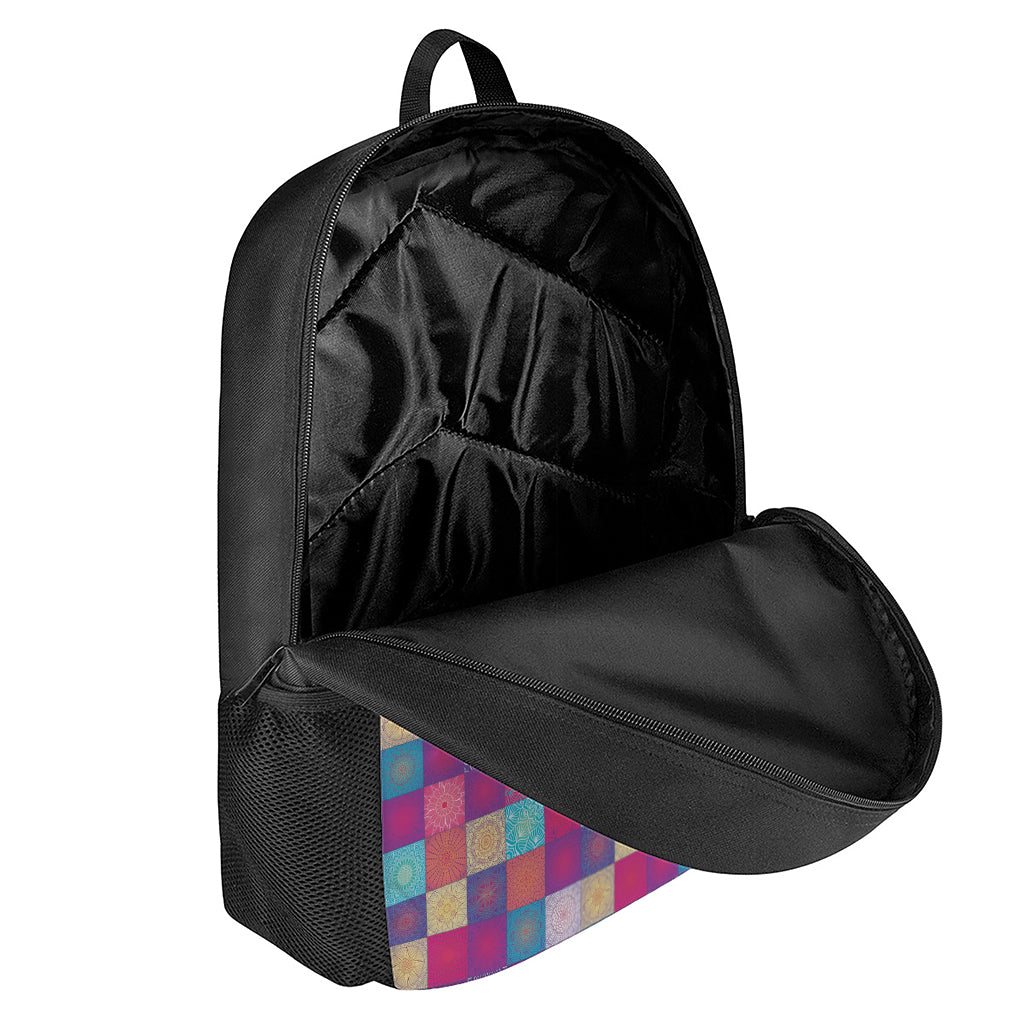 Boho Mandala Patchwork Pattern Print 17 Inch Backpack