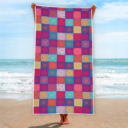 Boho Mandala Patchwork Pattern Print Beach Towel