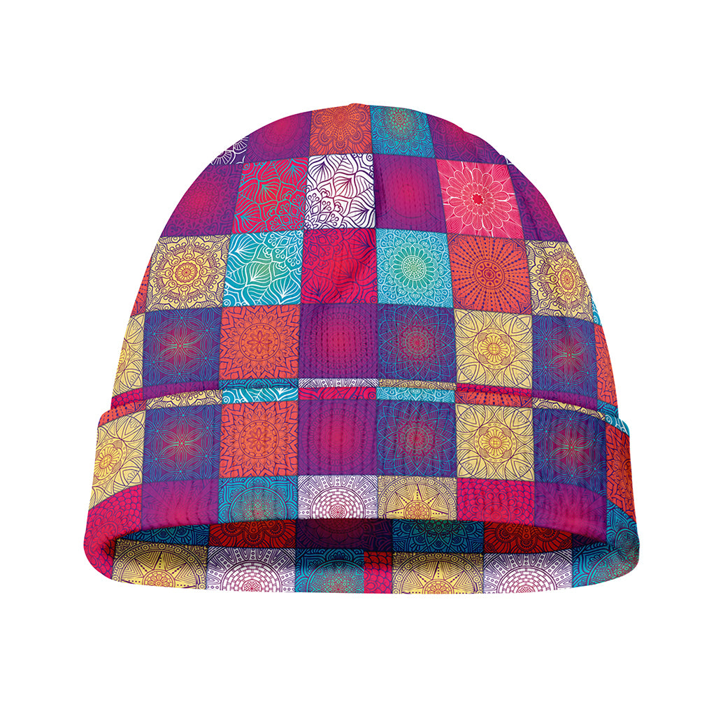 Boho Mandala Patchwork Pattern Print Beanie