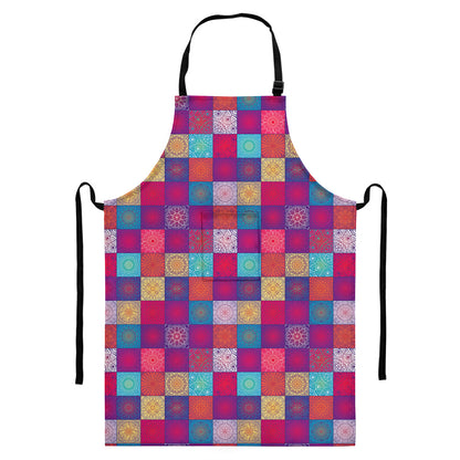 Boho Mandala Patchwork Pattern Print Bib Apron With Pocket