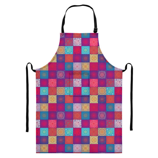 Boho Mandala Patchwork Pattern Print Bib Apron With Pocket
