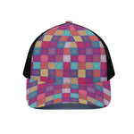 Boho Mandala Patchwork Pattern Print Black Mesh Trucker Cap