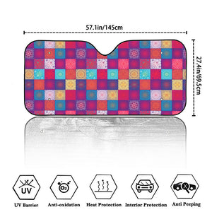 Boho Mandala Patchwork Pattern Print Car Windshield Sun Shade