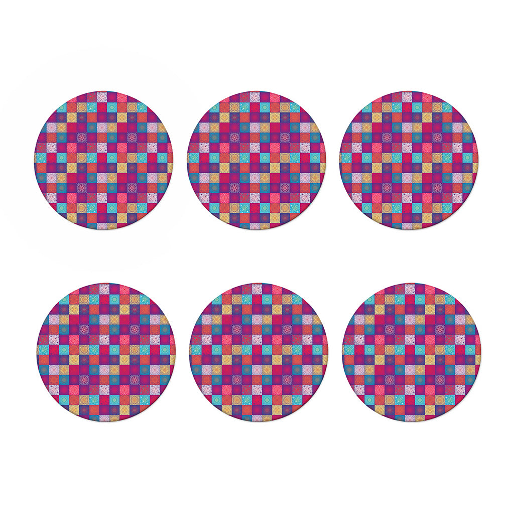 Boho Mandala Patchwork Pattern Print Coaster Set