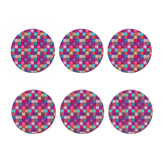 Boho Mandala Patchwork Pattern Print Coaster Set