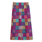 Boho Mandala Patchwork Pattern Print Cotton Front Slit Maxi Skirt