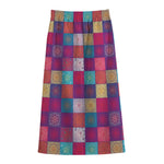 Boho Mandala Patchwork Pattern Print Cotton Front Slit Maxi Skirt