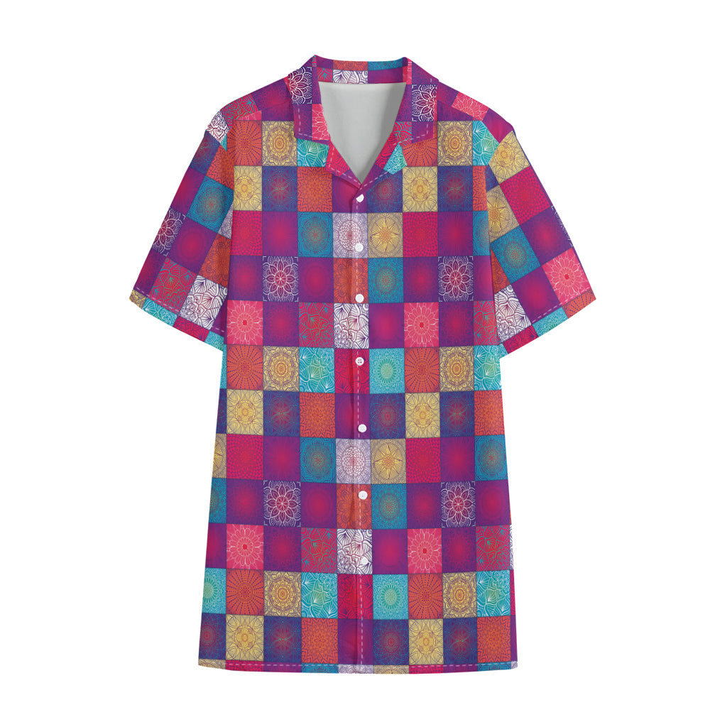 Boho Mandala Patchwork Pattern Print Cotton Hawaiian Shirt