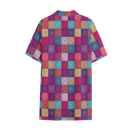 Boho Mandala Patchwork Pattern Print Cotton Hawaiian Shirt
