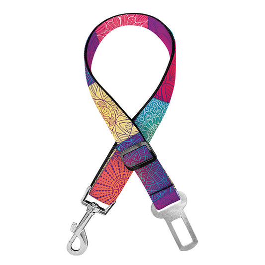 Boho Mandala Patchwork Pattern Print Dog Seat Belt