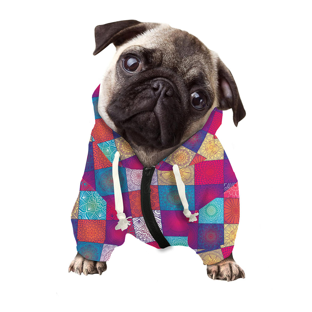 Boho Mandala Patchwork Pattern Print Dog Zip Up Hoodie