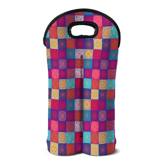 Boho Mandala Patchwork Pattern Print Double Neoprene Wine Tote