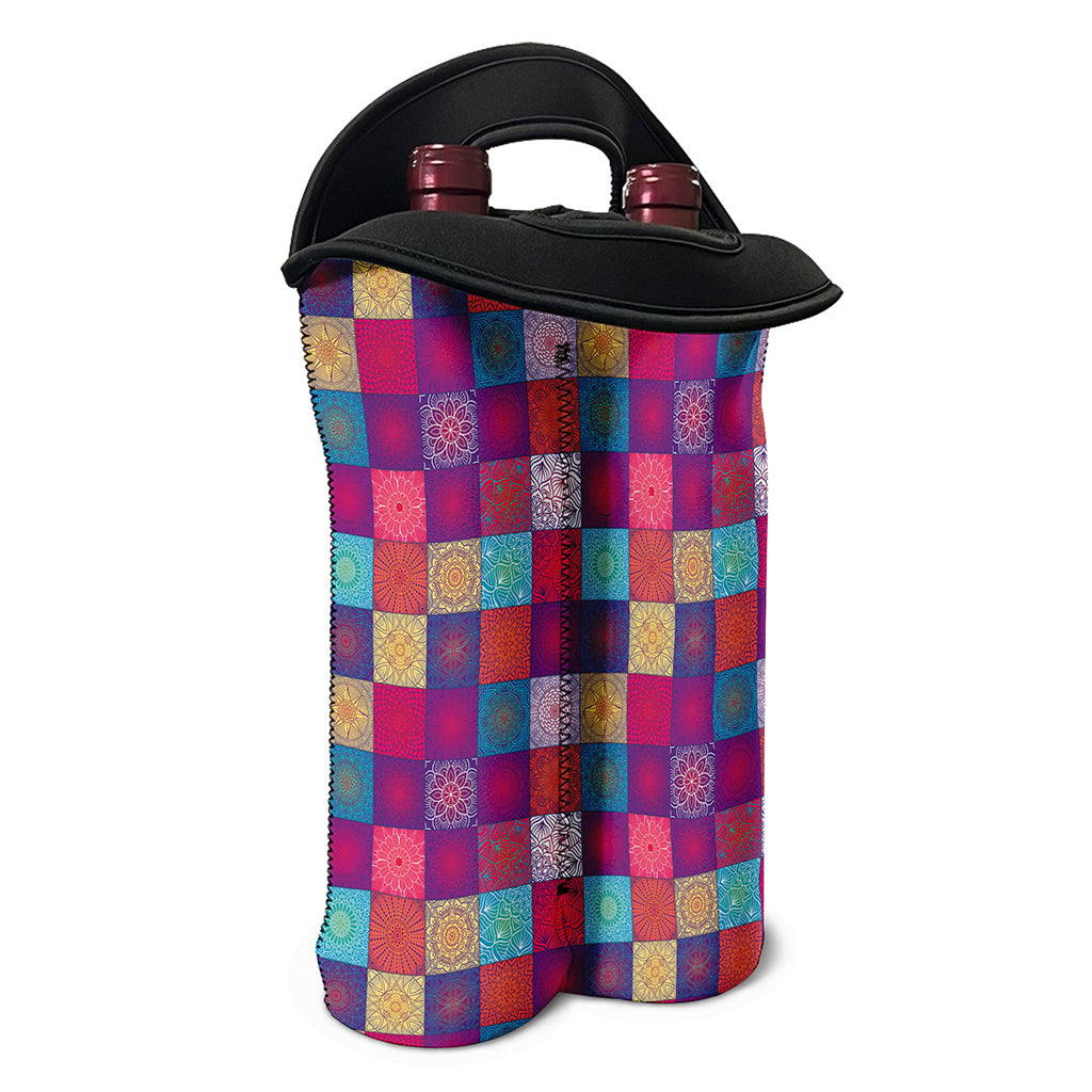 Boho Mandala Patchwork Pattern Print Double Neoprene Wine Tote