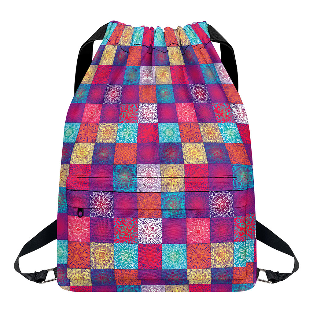 Boho Mandala Patchwork Pattern Print Drawstring Backpack