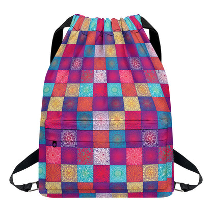 Boho Mandala Patchwork Pattern Print Drawstring Backpack