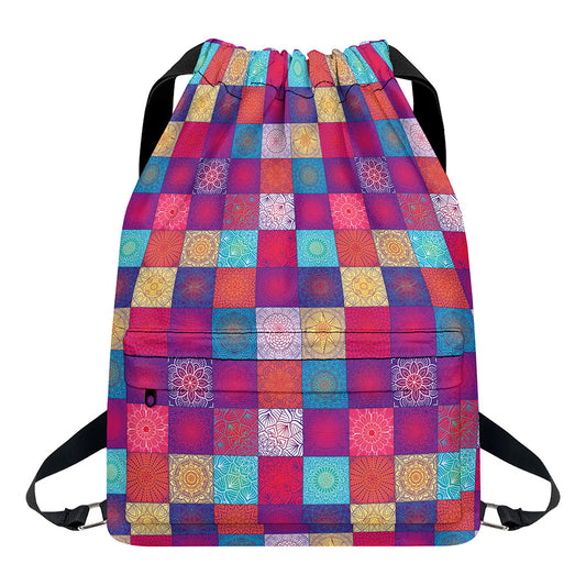 Boho Mandala Patchwork Pattern Print Drawstring Backpack
