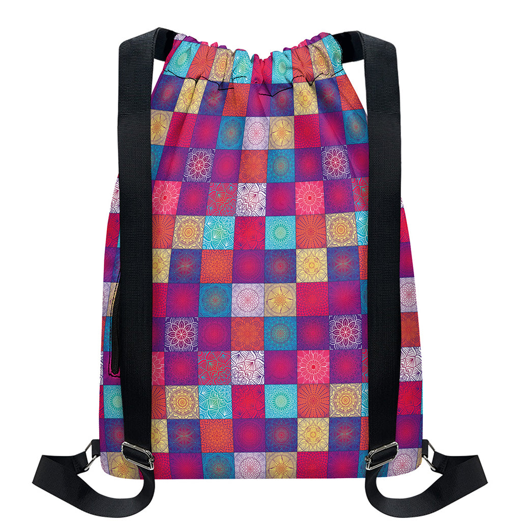 Boho Mandala Patchwork Pattern Print Drawstring Backpack