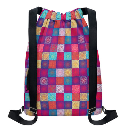 Boho Mandala Patchwork Pattern Print Drawstring Backpack