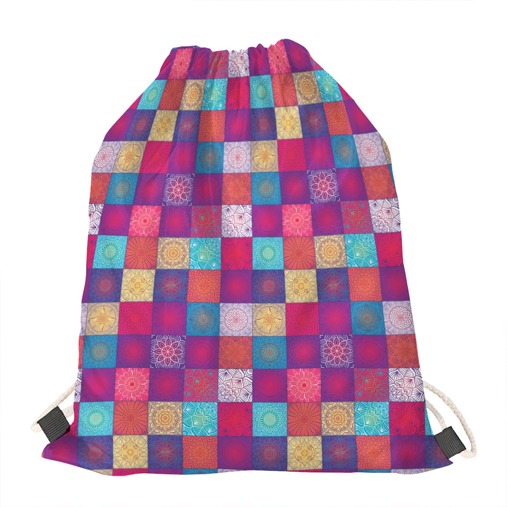 Boho Mandala Patchwork Pattern Print Drawstring Bag