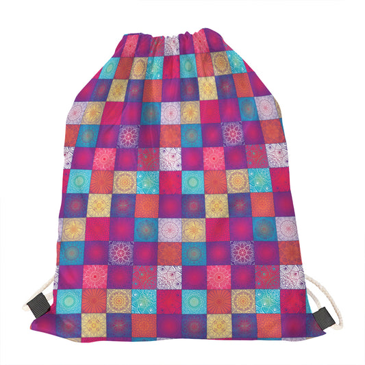 Boho Mandala Patchwork Pattern Print Drawstring Bag