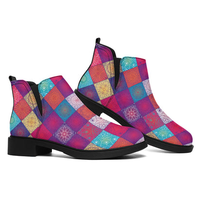 Boho Mandala Patchwork Pattern Print Flat Ankle Boots